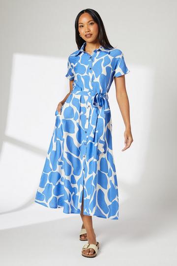 Abstract Print Button Through Shirt Dress aqua