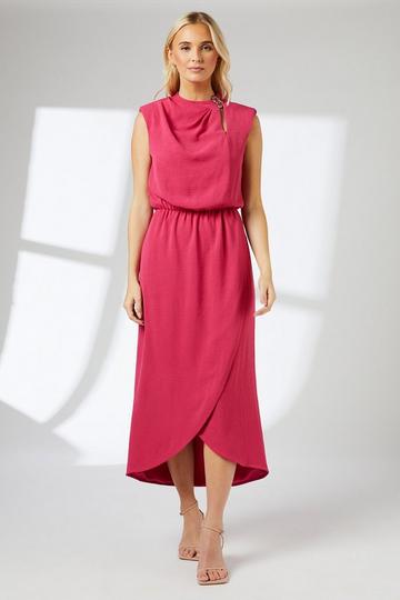 Cowl Neck Woven Midi Dress raspberry