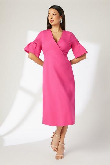 Cotton Poplin Pleat Sleeve Midi Dress pink