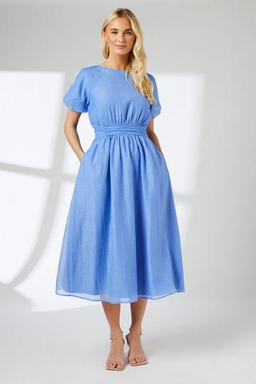 Occasion Puff Sleeve Midi Dress blue