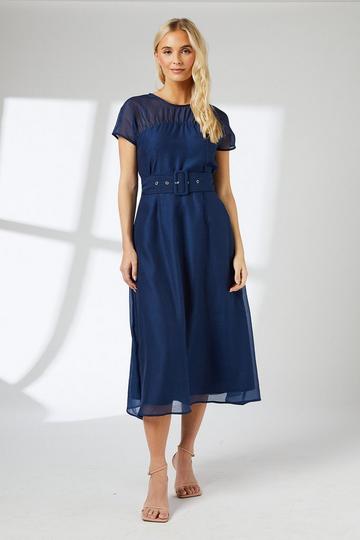 Blue Occasion Belted Organza Midi Dress