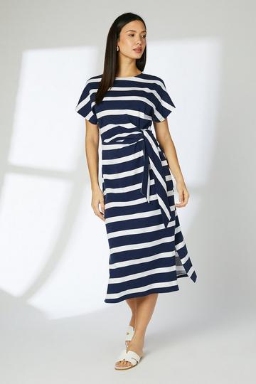 Navy Stripe Jersey Side Tie T-Shirt Dress navy