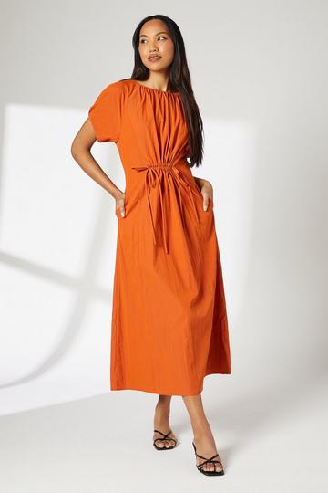 Drawstring Waist Detail Woven Dress ginger