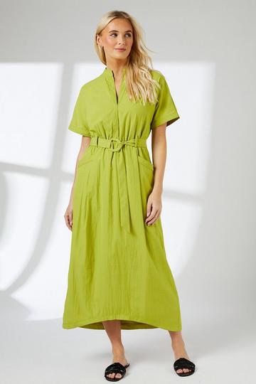 Lime Green Belt Detail Woven Midi Dress