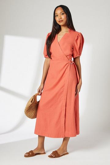 Linen Blend Wrap Dress terracotta