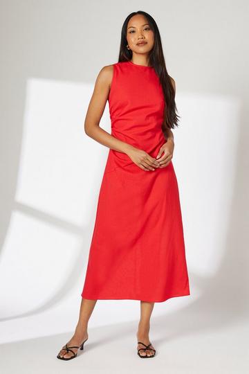 Sleeveless Linen Blend Midi Dress red