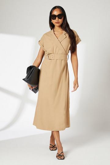 Linen Blend Utility Midi Dress sand