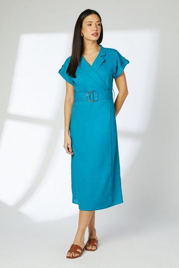 Teal Green Linen Blend Utility Midi Dress