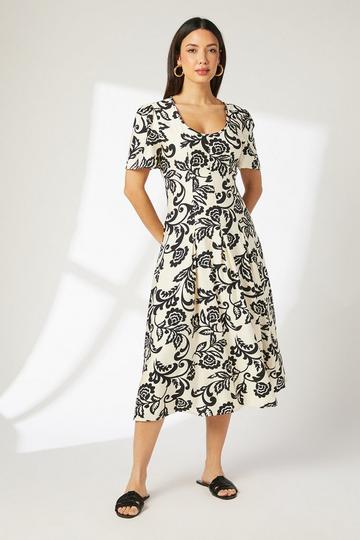 Mono Floral Seam Detail Midi Dress mono