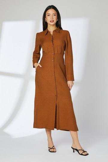 Button Through Viscose Midi Dress nutmeg