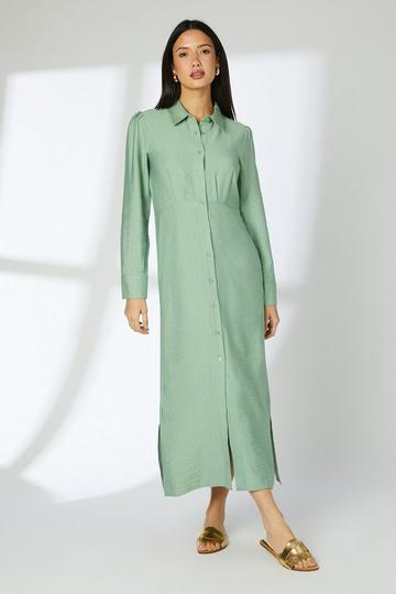 Sage Green Button Through Viscose Midi Dress