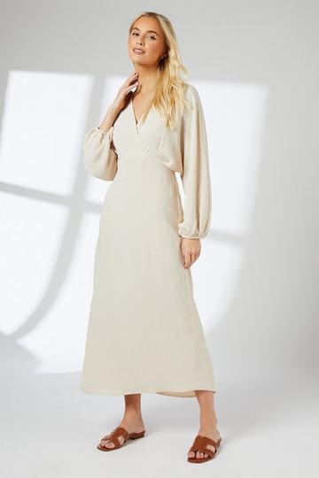 Beige Batwing Sleeve Midi Dress