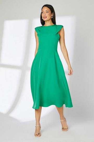 Green Structured Fit And Flare Midi Dress green