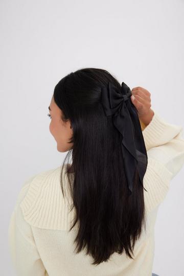 Black Satin Flowy Bow in Black