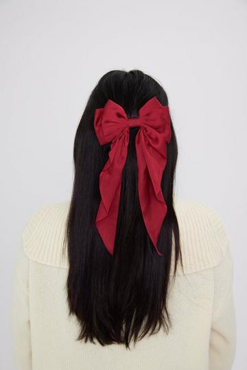 Satin Flowy Bow in Black Red