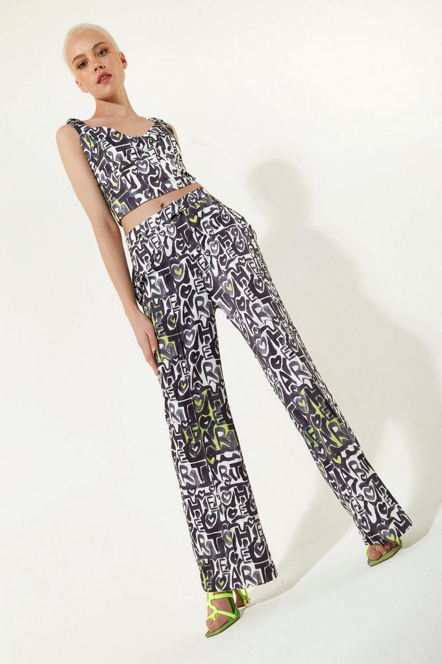 Multi Abstract Print Wide Leg Trousers image number 1