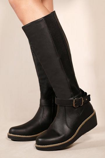 'Ayleen' Wedge Heel Knee High Boots Black