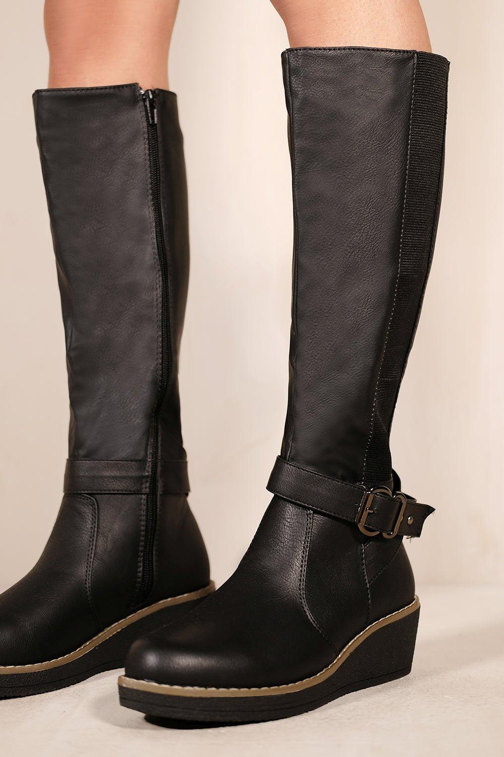 Ayleen Wedge Heel Knee High Boots boohoo UK