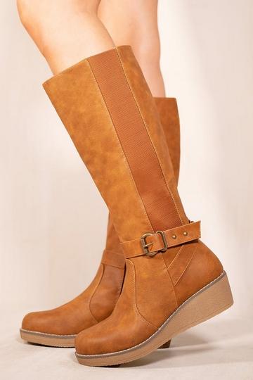 'Ayleen' Wedge Heel Knee High Boots Chocolate