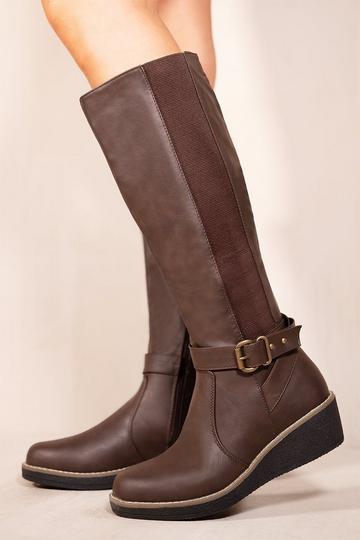 Brown 'Ayleen' Wedge Heel Knee High Boots