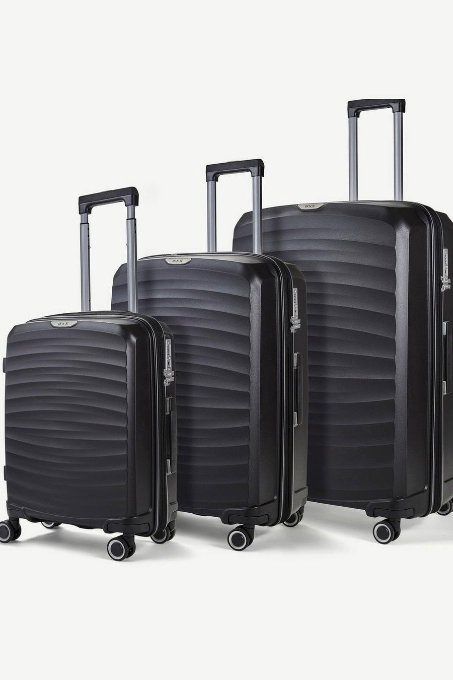 Black Sunwave 3 Pc Set 8 Wheel Hardshell Expandable Suitcases