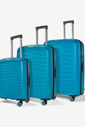 Blue Sunwave 3 Pc Set 8 Wheel Hardshell Expandable Suitcases