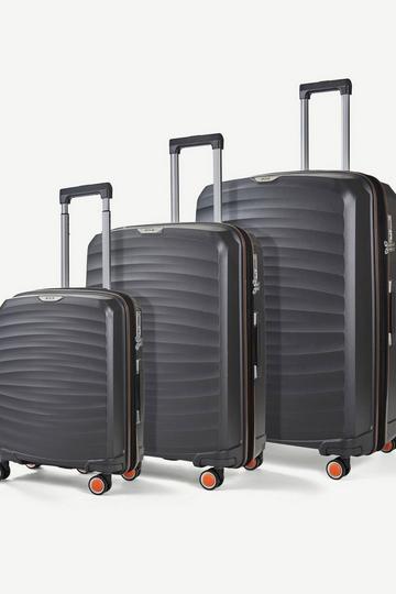 Sunwave 3 Pc Set 8 Wheel Hardshell Expandable Suitcases Charcoal