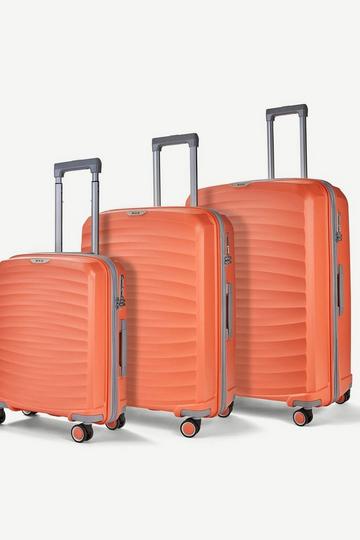 Sunwave 3 Pc Set 8 Wheel Hardshell Expandable Suitcases Peach