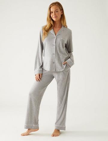 Grey Signature Long Sleeve Notch Collar Pyjama Set