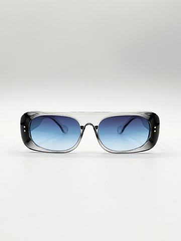 Flat Top Oval Sunglasses in Grey-Blue Mid Blue