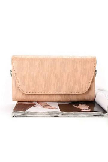 V Envelope Shape Hardcase Clutch Purse Bag With Chain Strap Beige