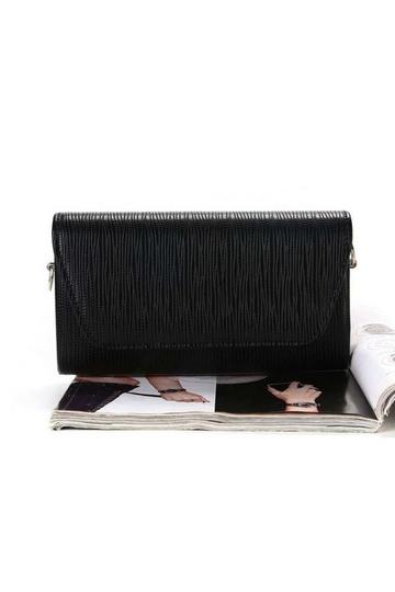 Black V Envelope Shape Hardcase Clutch Purse Bag With Chain Strap