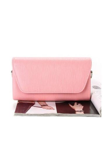 Pink V Envelope Shape Hardcase Clutch Purse Bag With Chain Strap