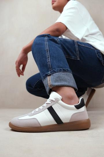 'Pace' Contrast Panel Lace Up Gum Sole Trainers White