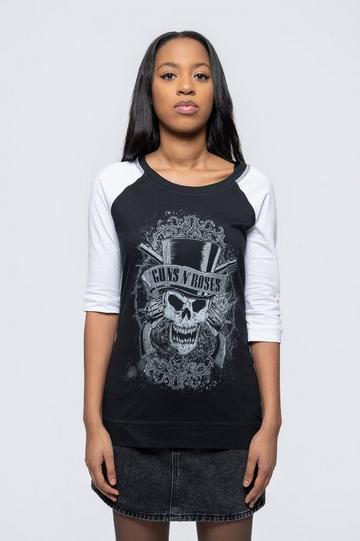 Guns N Roses Faded Skull Raglan T Shirt Black