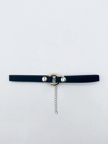 Black Faux Suede Choker Necklace With Ring Charm In Black