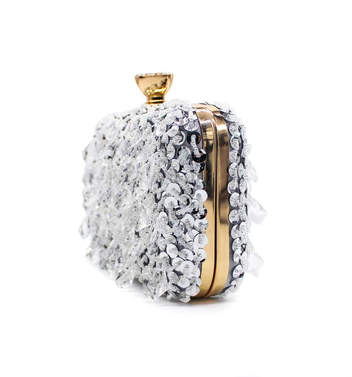 Silver gem clutch bag hotsell