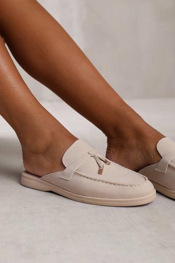 'Twilight' Wide Fit Flat Slip On Loafer With Tassel Detail Beige