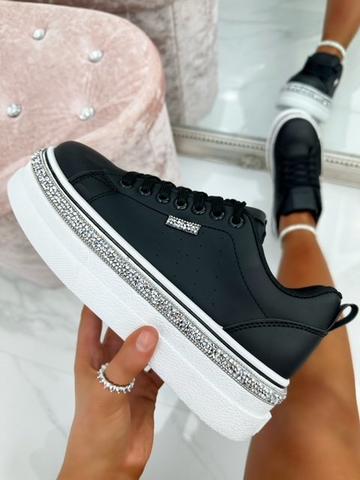 Sparkly Wedge Trim Trainers Black