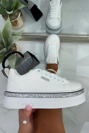 Sparkly Wedge Trim Trainers White