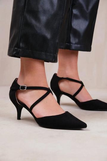 Black 'Kennedi' Wide Fit Low Kitten Heel With Crossover Strap