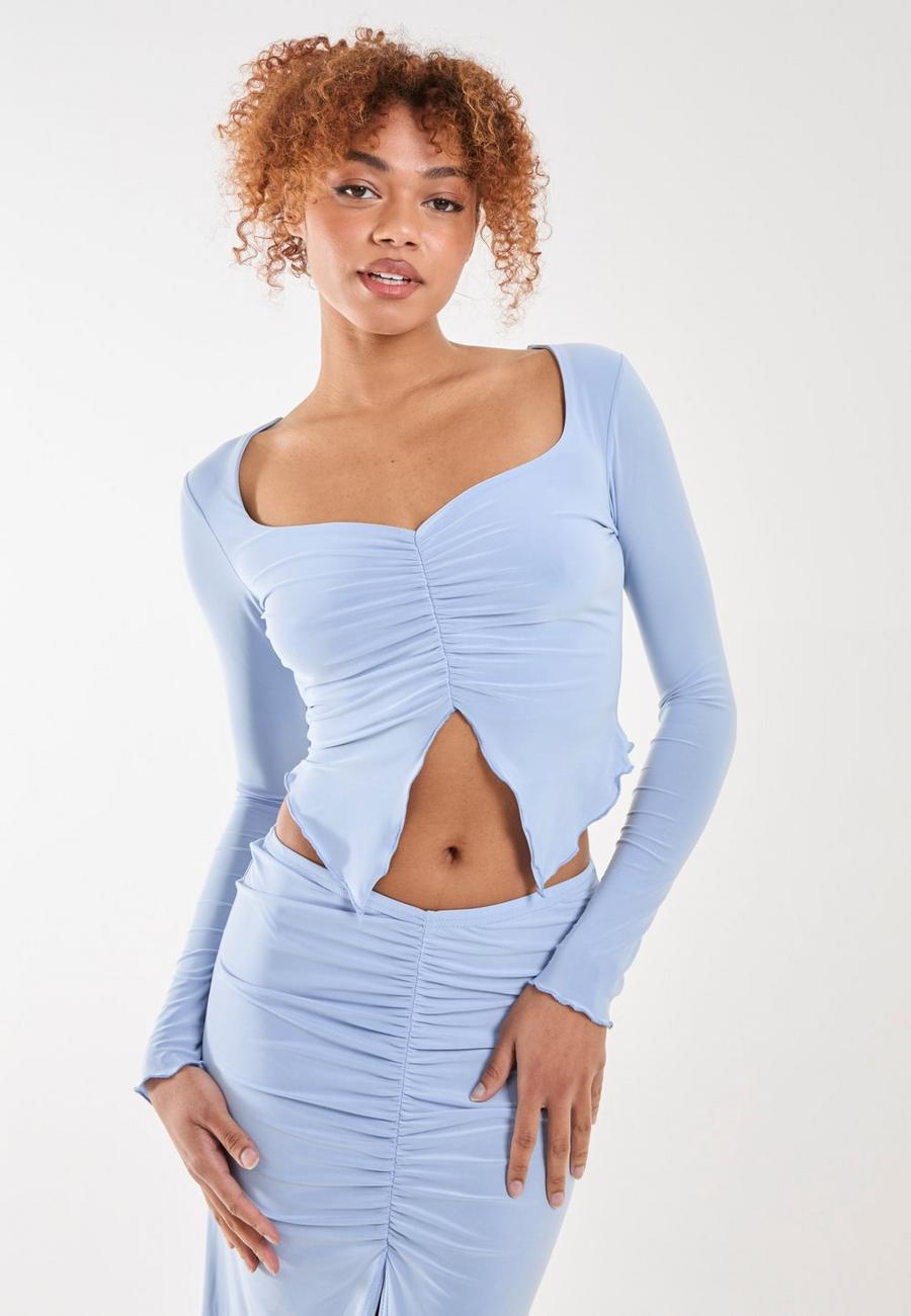 Blue Slinky Ruched Butterfly Top