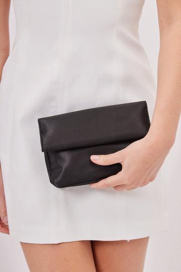 Satin Roll Top Clutch Bag Black