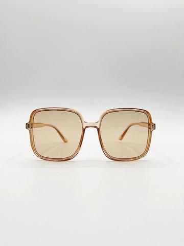 Oversized Lightweight Square Frame Sunglasses in Light Brown Brown