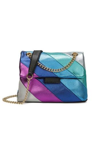 Grey Small Shiny Rainbow Stripes Crossbody Bag With Chian Strap