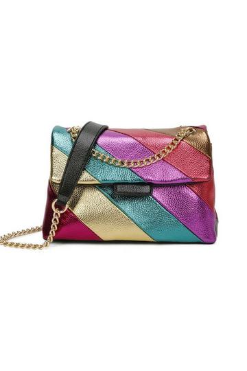 Small Shiny Rainbow Stripes Crossbody Bag With Chian Strap Multi