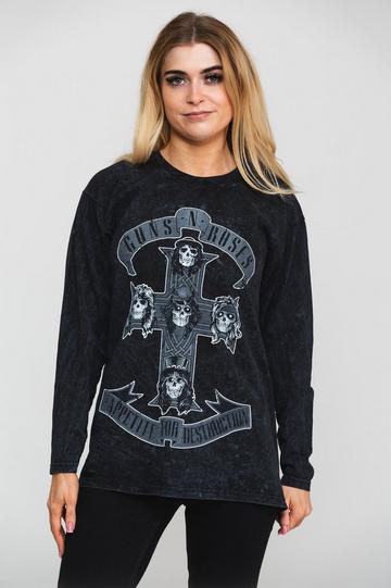 Monochrome Cross Dip Dye Long Sleeve Fashion T Shirt Black