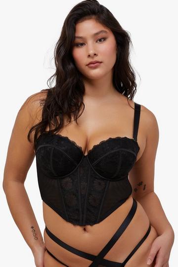 Daisy Embroidery Strapless Bustier Black