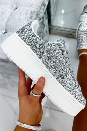 Silver Glitter Encore Wedge Trainers