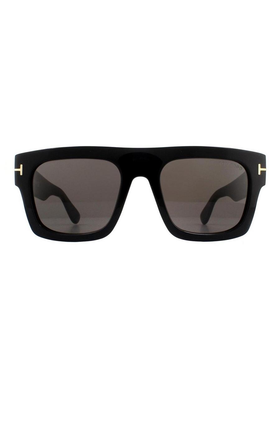 Square Shiny Black Smoke Grey Sunglasses